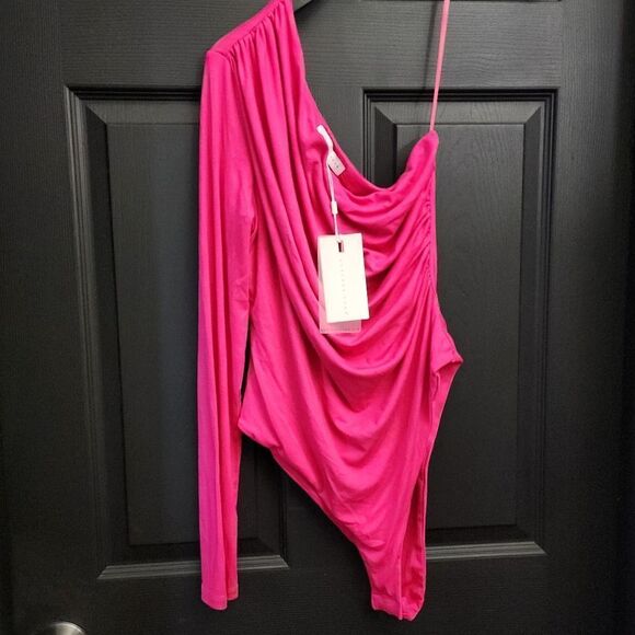 Endless Rose Sz. L New Fuchsia Shirred One Shoulder Bodysuit - Picture 5 of 13